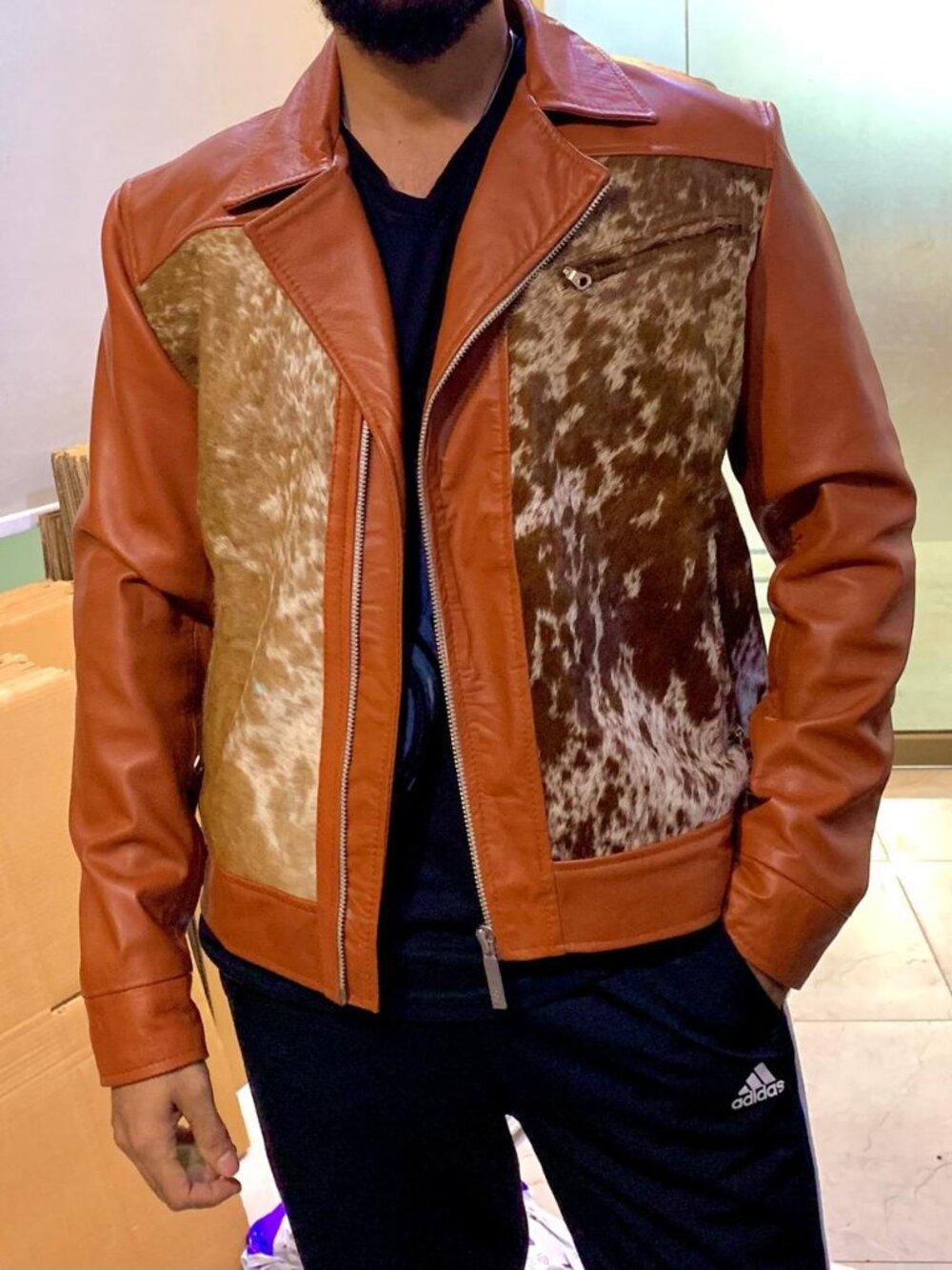 Men's Real Cowhide Leather Jacket | Natural Hair on Pony Skin Western Jacket